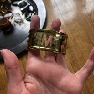 Rustic Cuff Rimmed Cut Out Gold Bracelet